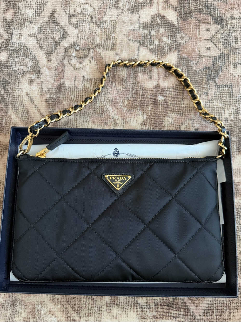 Prada Black Re-Edition Wristlet/Chain Nylon Pouch